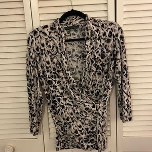 Leopard deep V long sleeve top